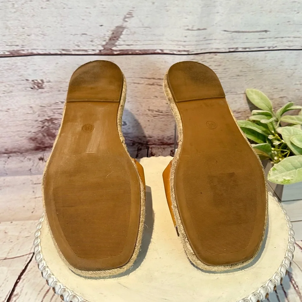Universal Thread Espadrille Faux Leather Tan Cognac Slides Sandals Size 9.5 - Picture 8 of 11